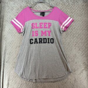 Kristin Nicole Pajama Shirt Dress Womens XL Pink Gray Short Sleeve Varsity